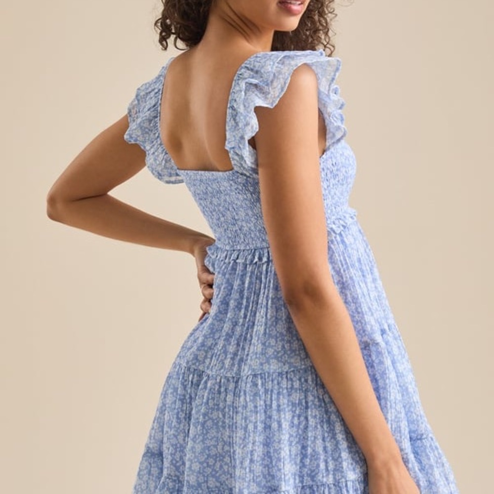 Blue Floral Ruffle Dress - Picture 2 of 2